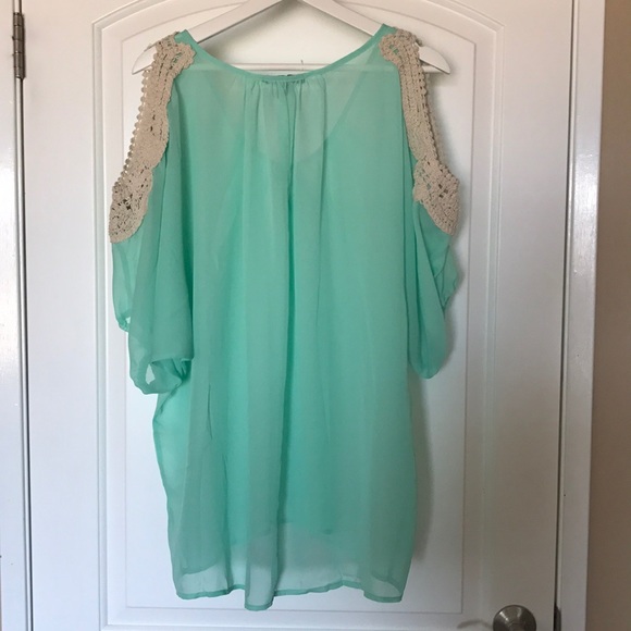 ⚠️ Last chance item NWOT Plus Size Mint Sheer cold shoulder blouse 2x - Picture 4 of 5